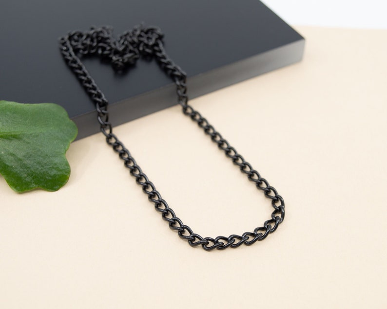 Black thick curb chain necklace, 4.3 mm x 7mm, unisex black curb chain, black men's jewelry, black chain for women image 1