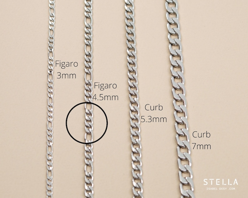 4.5mm figaro chain necklace, stainless steel chain, men's chain figaro flat links, unisex classic chain, silver chain, steel jewelry image 4