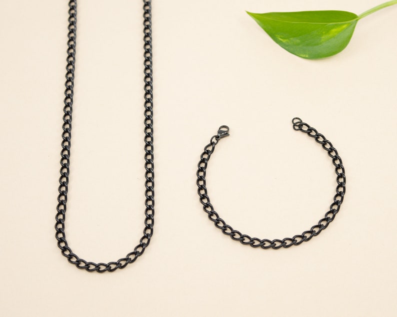 Black thick curb chain necklace, 4.3 mm x 7mm, unisex black curb chain, black men's jewelry, black chain for women image 5