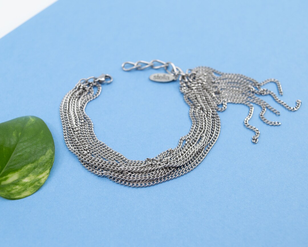 Multi Strand Chain Bracelet, Stainless Steel Curb Chain Bracelet
