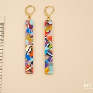 Long colorful rectangle acetate dangle earrings, terrazzo earrings, bold jewelry for women, acetate earrings image 2
