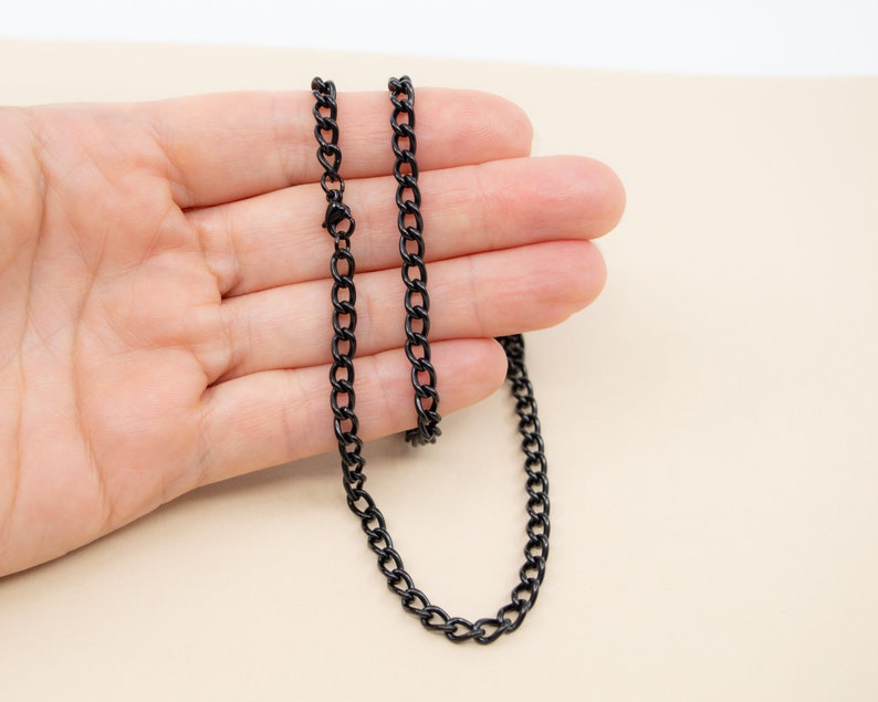 Black thick curb chain necklace, 4.3 mm x 7mm, unisex black curb chain, black men's jewelry, black chain for women image 2