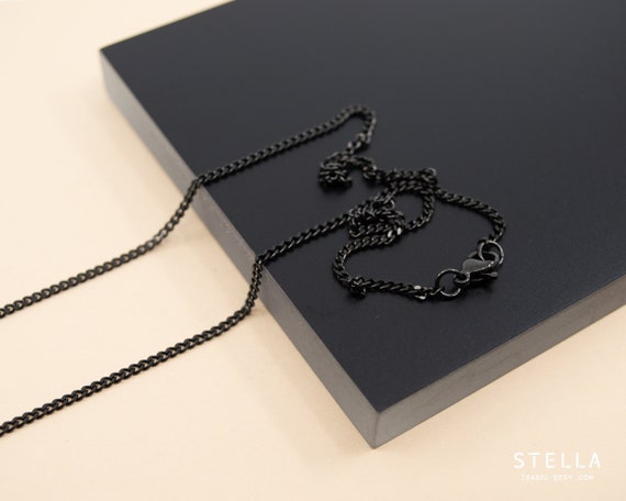 2mm Black Stainless Steel Curb Chain Necklace, Unisex Black Chain