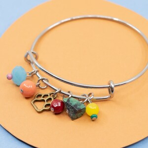 Colorful charm bracelet, stainless steel bangle, dog paw print bracelet, multicolored jewelry for women, silver bangle, dog bangle image 5