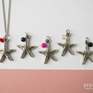 Starfish silver pendant necklace, thick pewter star, 6mm bead, stainless steel chain customize length 15 to 36 in, starfish jewelry for her image 7