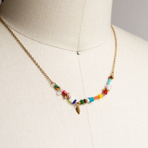 Colorful beaded chain necklace, dainty rainbow choker necklace, gold stainless steel chain necklace, summer layering necklace made in Canada image 8