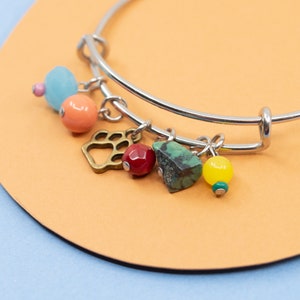 Colorful charm bracelet, stainless steel bangle, dog paw print bracelet, multicolored jewelry for women, silver bangle, dog bangle image 4