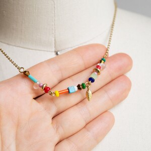 Colorful beaded chain necklace, dainty rainbow choker necklace, gold stainless steel chain necklace, summer layering necklace made in Canada image 5