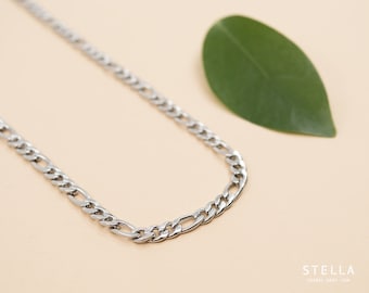 4.5mm figaro chain necklace, stainless steel chain, men's chain figaro flat links, unisex classic chain, silver chain, steel jewelry