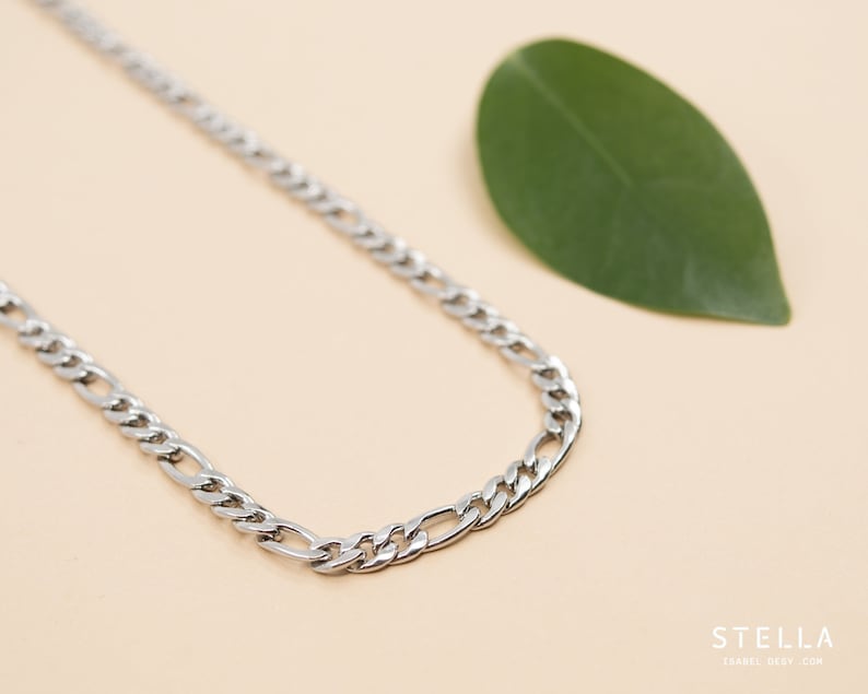 4.5mm figaro chain necklace, stainless steel chain, men's chain figaro flat links, unisex classic chain, silver chain, steel jewelry image 1