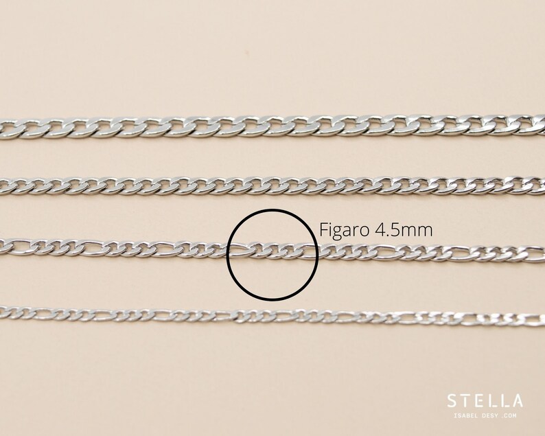 4.5mm figaro chain necklace, stainless steel chain, men's chain figaro flat links, unisex classic chain, silver chain, steel jewelry image 7