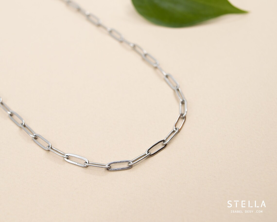 Stainless steel paperclip chain silver layering necklace 14 Etsy