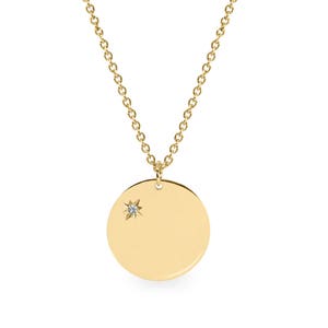 Diamond Necklace, Gold Disc Necklace, Tiny Diamond Pendant, Gold Diamond Necklace, Gold Coin Necklace, Engraved Necklace, Medallion Necklace