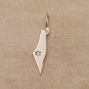 Collier commémoratif Terre Sainte d'Israël en or 14 carats et diamants
