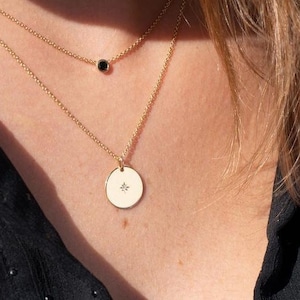Solid Gold and Diamond Round Disc Necklace