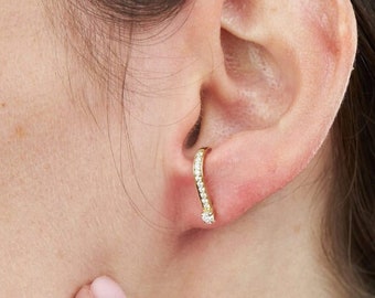 Single 14K Gold Pave Diamond Ear Cuff Earring