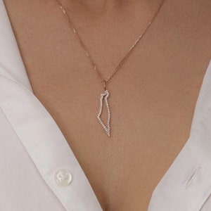Israel Map 14K Gold and Diamonds Pendant Necklace
