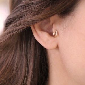 Solid Gold and Diamonds Tragus/Helix Hoop Ring  Piercing