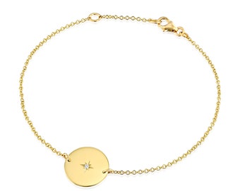 Gold Chain Bracelet, Tiny Diamond Charm, Delicate Minimalist Bracelet