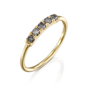 Gray Diamond Ring,  Gold Band, Black Diamond Band,Woman&#39;s Wedding Band, 14K Gold Band