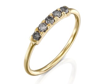 Gray Diamond 14K Gold Band, Woman's Wedding Ring