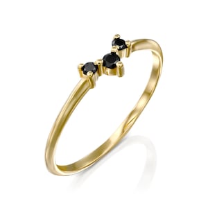 Minimalist Ring, Black Diamond Ring, Handmade Ring, Solid Gold Ring, Three Black Diamond Ring, Dainty Ring, Tiny Diamond Ring, 14K Gold Ring