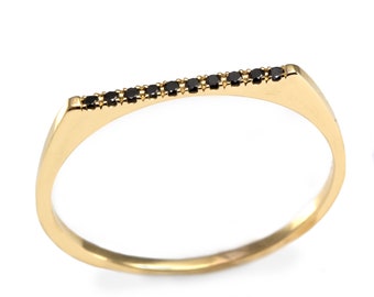 Chevalière en or 14 carats avec diamants noirs, alliance alternative