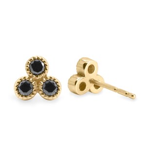 Gold Stud Earrings, 14K Gold Earring, Cluster Earring, Tiny Stud Earring, Tiny Black Diamond Earring, Minimalist Earring, Trio Tiny Stud