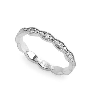14K Gold Ring, Thin Ring, Diamond Ring, Stacking Ring, Diamond Wedding Band, Promise Ring, White Gold