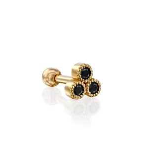 14K solid gold Three Black Diamond Ear piercing SINGLE EARRING