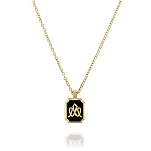 Letra inicial personalizada Collar de oro de 14K esmalte negro letra hebrea personalizada