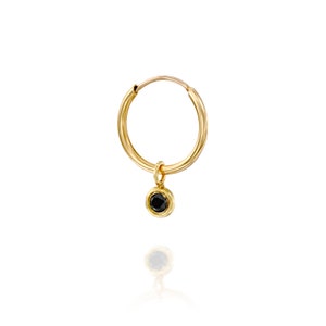 Gold Hoop Earring, Hoop with Black diamond, diamond piercing Earring, Tiny hoop Earring, Tiny Diamond Earring, Hoop piercing