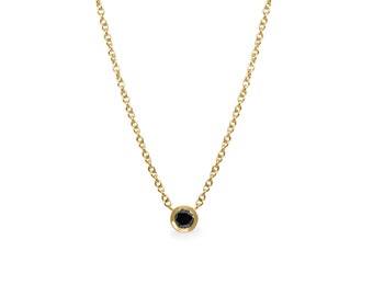 Elegant round Black diamond necklace 14K gold