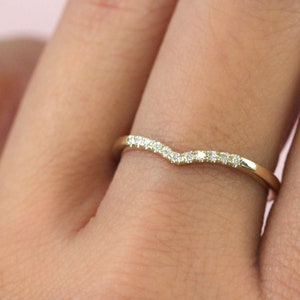 Gold V ring with diamonds, Gold Stacking Ring, Minimalist Wedding Band, Chevron Ring, Thin Gold Ring,V shaped ring, Dainty Wedding Band image 3