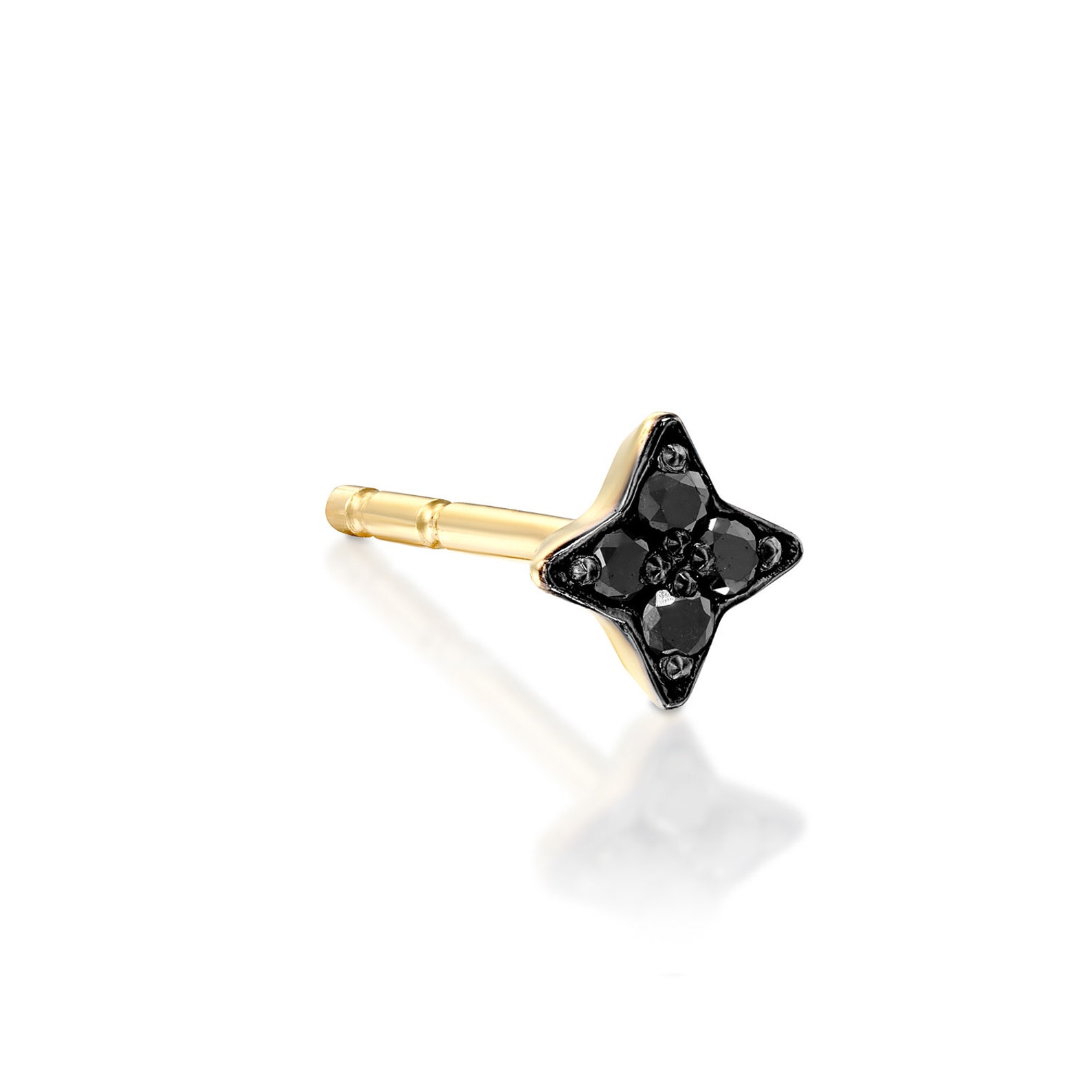 Star Diamond Earring Small Gold Stud Earring Black Diamond - Etsy