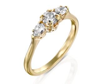 Engagement Ring, Diamond Engagement Ring, Gold Diamond Ring, Women Gold Ring, 3 Diamond Ring, Woman Diamond Ring, Unique Diamond Ring