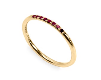 Thin Gold Ring, Ruby Band, Thin Gold Band, Birthstone Ring, Wedding Band, Thin Ring, Thin Band, Promise Ring For Her, 14K Gold Ring