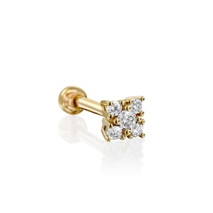 Brinco único de piercing de orelha com cinco diamantes em ouro maciço 14K