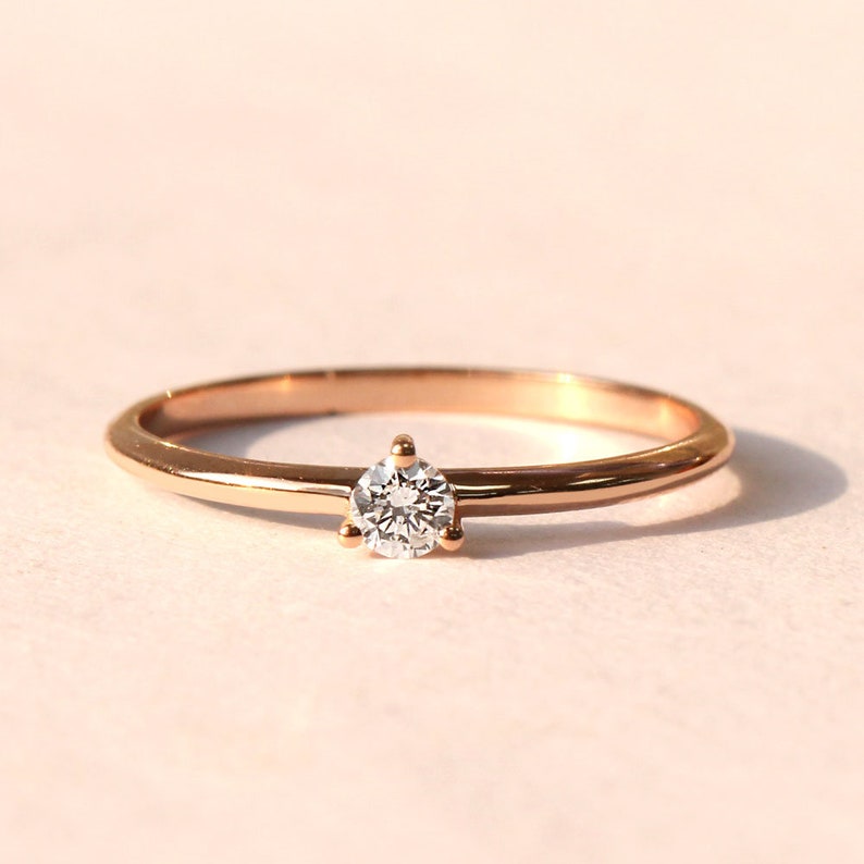 Minimalist Ring Diamond Engagement Ring Stacking Ring 14K - Etsy