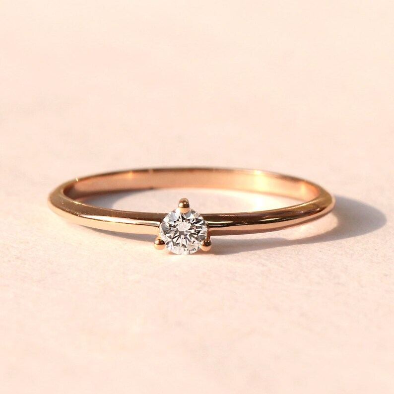 Minimalist Ring, Diamond Engagement Ring, Stacking Ring, 14K Gold