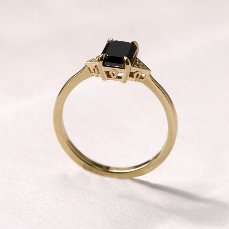 Engagement Ring, Black diamond, 14K Gold, Wedding, Delicate Ring, Emerald cut Diamond Ring, Promise Ring, Unique Diamond Ring, Elegant Ring image 3