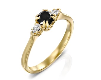 Black Diamond Ring, Gold Engagement Ring, Unique Engagement Ring, Alternative Engagement Ring, 14K Gold Ring, Wedding Ring, Promise Ring