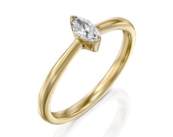 Marquise Diamond Solitaire Ring, 14k Gold Minimalist Engagement Ring