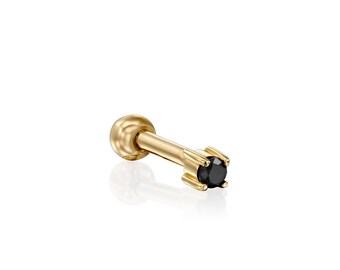 14K solid gold Black Diamond screw back stud Ear piercing SINGLE EARRING