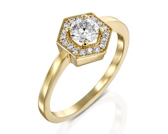 Vintage Art Deco 14K Gold Diamond Halo Engagement Ring