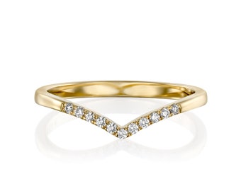 Gold V Ring mit Diamanten, Goldring, Stapelring, Minimalistische Ringe, Chevron Ring, Dünner Goldring, V förmiger Ring, zierlicher Ring