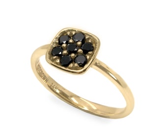 Black Diamonds Ring,  Black Diamond Band, Signet Ring, Delicate Ring, 14K gold, Thin Ring