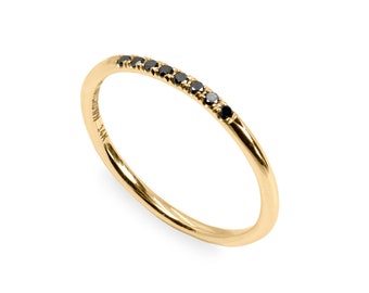 Black Diamond Ring, Minimalist Gold Wedding Band, Handmade