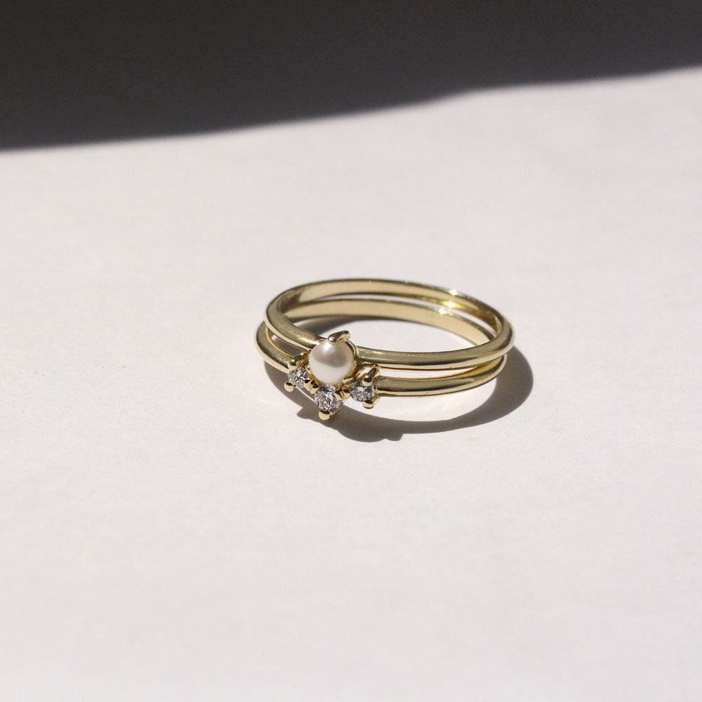 Minimalist Ring Pearl Engagement Ring Stacking Ring 14K - Etsy