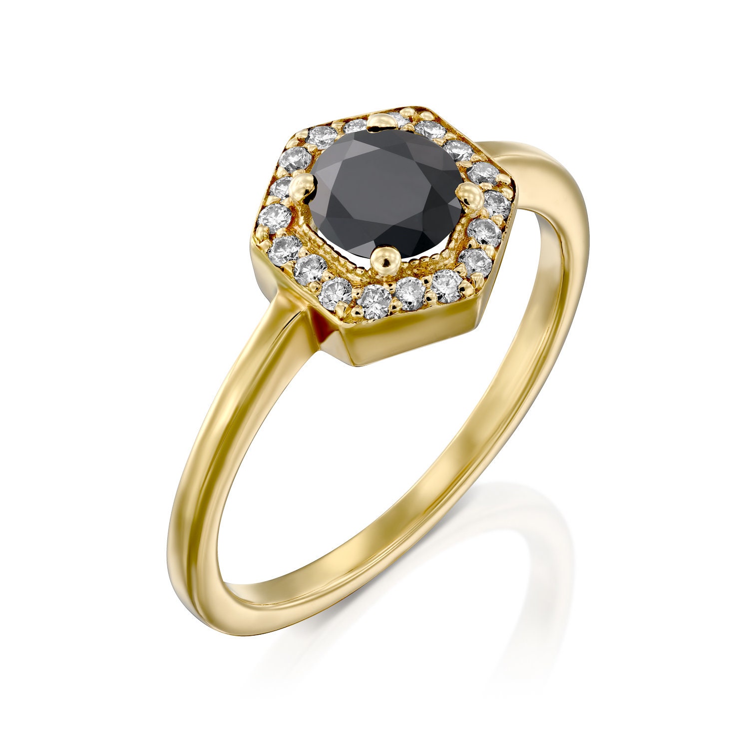 Vintage Gold Black Diamond Halo Ring Handmade Gold Diamond - Etsy